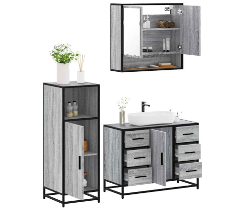 Set de muebles de baño 3 pzas madera contrachapada gris sonoma