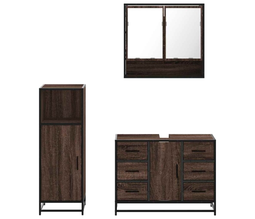 Set de muebles baño 3 pzas madera contrachapada roble marrón