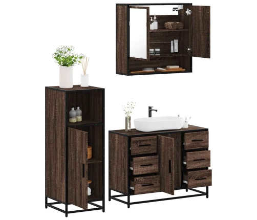 Set de muebles baño 3 pzas madera contrachapada roble marrón