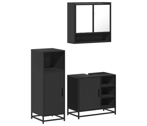 Juego de muebles de baño 3 pzas madera contrachapada negro