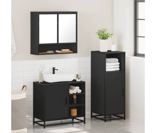 Juego de muebles de baño 3 pzas madera contrachapada negro