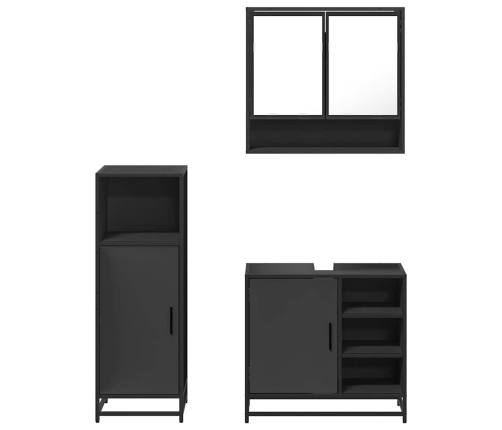 Juego de muebles de baño 3 pzas madera contrachapada negro