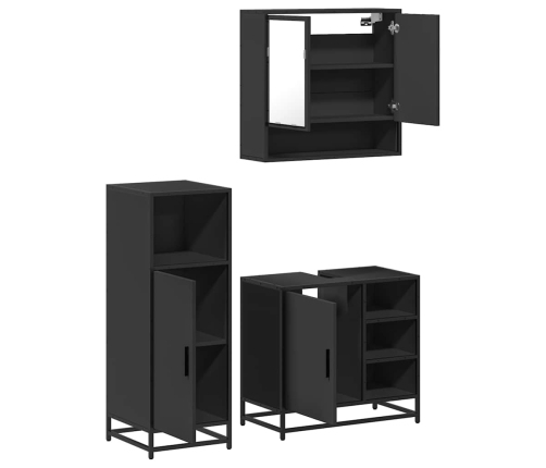 Juego de muebles de baño 3 pzas madera contrachapada negro