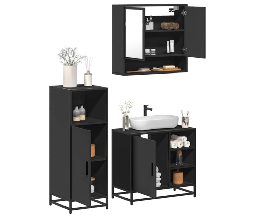 Juego de muebles de baño 3 pzas madera contrachapada negro