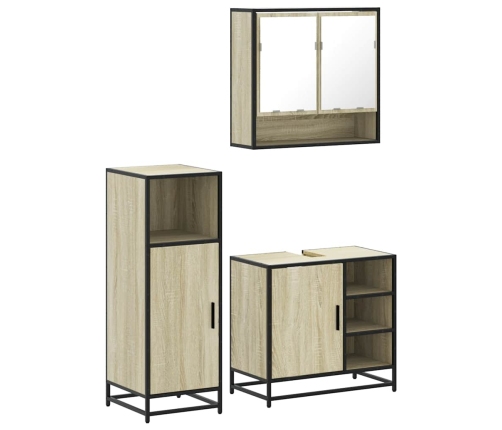 Set de muebles de baño 3 pzas madera contrachapada roble Sonoma