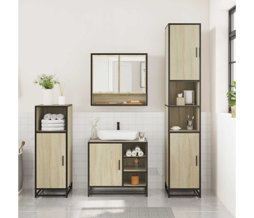 Set de muebles de baño 3 pzas madera contrachapada roble Sonoma