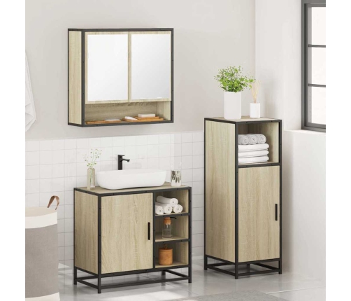 Set de muebles de baño 3 pzas madera contrachapada roble Sonoma