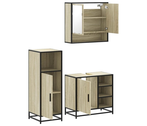 Set de muebles de baño 3 pzas madera contrachapada roble Sonoma