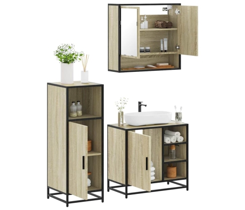 Set de muebles de baño 3 pzas madera contrachapada roble Sonoma