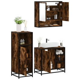 Set de muebles baño 3 pzas madera contrachapada roble ahumado