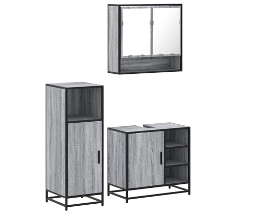 Set de muebles de baño 3 pzas madera contrachapada gris sonoma