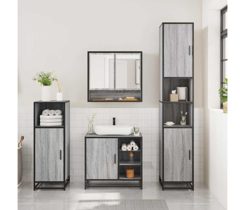 Set de muebles de baño 3 pzas madera contrachapada gris sonoma