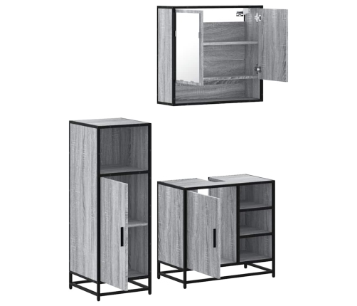 Set de muebles de baño 3 pzas madera contrachapada gris sonoma