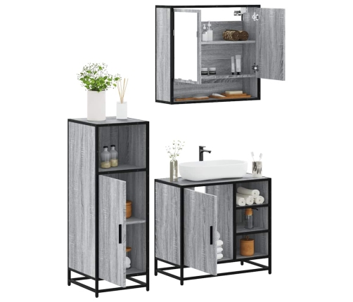 Set de muebles de baño 3 pzas madera contrachapada gris sonoma