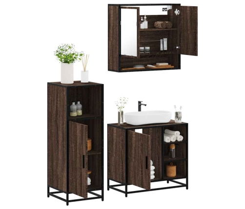 Set de muebles baño 3 pzas madera contrachapada roble marrón