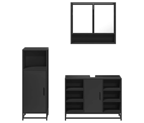 Juego de muebles de baño 3 pzas madera contrachapada negro