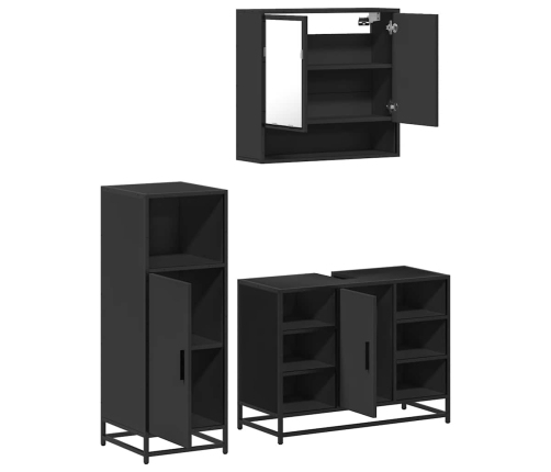 Juego de muebles de baño 3 pzas madera contrachapada negro