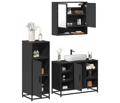 Juego de muebles de baño 3 pzas madera contrachapada negro