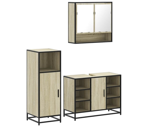 Set de muebles de baño 3 pzas madera contrachapada roble Sonoma