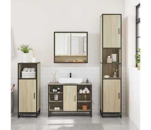 Set de muebles de baño 3 pzas madera contrachapada roble Sonoma