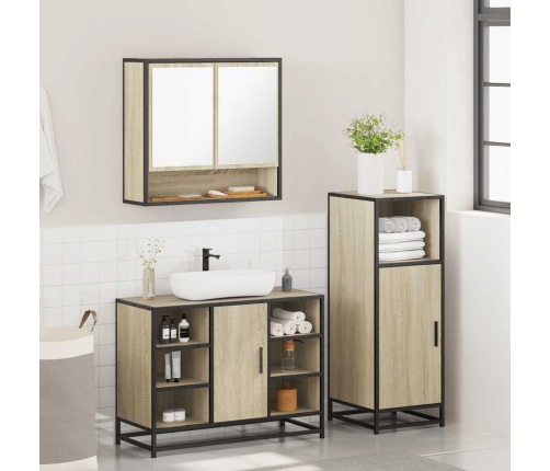 Set de muebles de baño 3 pzas madera contrachapada roble Sonoma