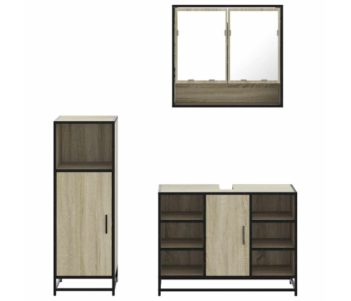 Set de muebles de baño 3 pzas madera contrachapada roble Sonoma