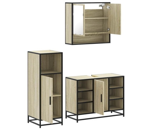 Set de muebles de baño 3 pzas madera contrachapada roble Sonoma