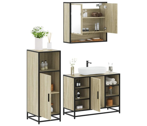 Set de muebles de baño 3 pzas madera contrachapada roble Sonoma