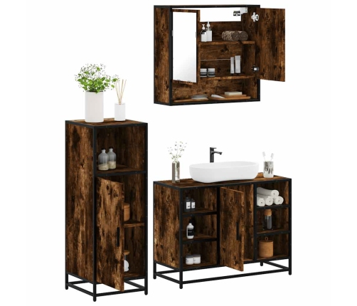 Set de muebles baño 3 pzas madera contrachapada roble ahumado