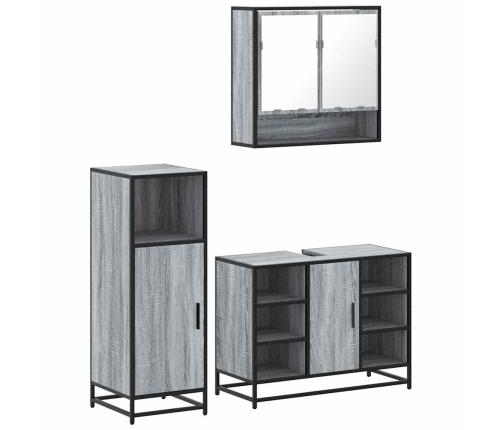 Set de muebles de baño 3 pzas madera contrachapada gris sonoma