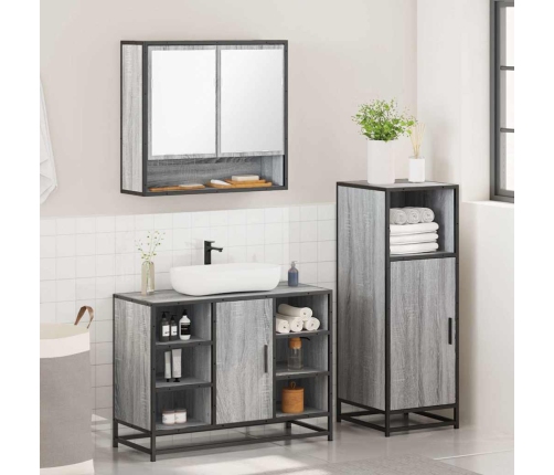 Set de muebles de baño 3 pzas madera contrachapada gris sonoma