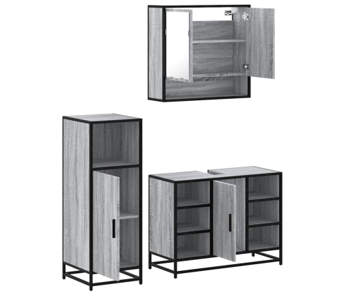 Set de muebles de baño 3 pzas madera contrachapada gris sonoma