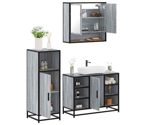 Set de muebles de baño 3 pzas madera contrachapada gris sonoma