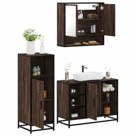 Set de muebles baño 3 pzas madera contrachapada roble marrón