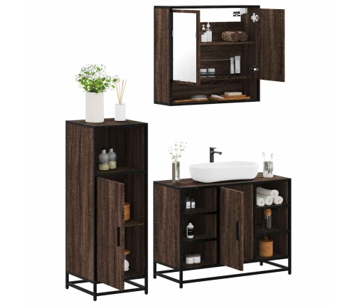 Set de muebles baño 3 pzas madera contrachapada roble marrón