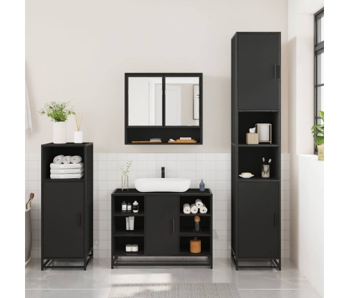 Juego de muebles de baño 3 pzas madera contrachapada negro