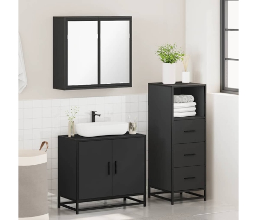 Juego de muebles de baño 3 pzas madera contrachapada negro