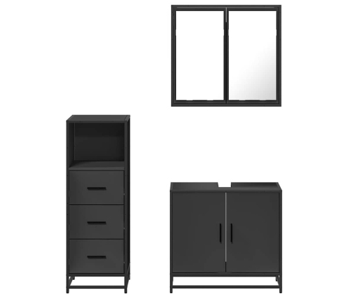 Juego de muebles de baño 3 pzas madera contrachapada negro