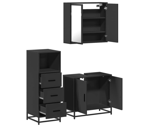 Juego de muebles de baño 3 pzas madera contrachapada negro