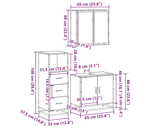 Juego de muebles de baño 3 pzas madera contrachapada negro