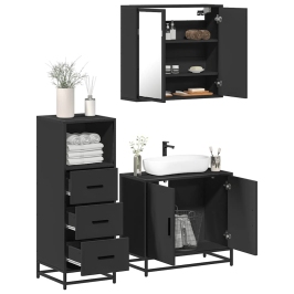 Juego de muebles de baño 3 pzas madera contrachapada negro