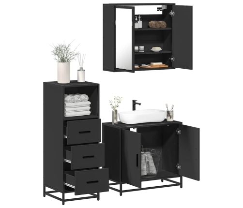 Juego de muebles de baño 3 pzas madera contrachapada negro