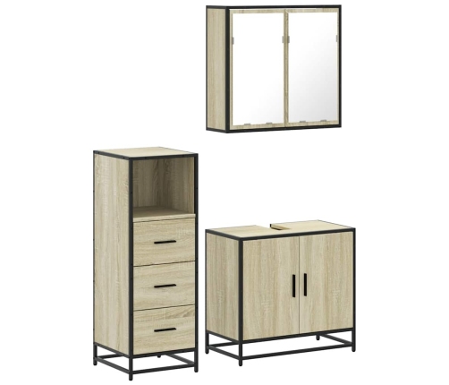 Set de muebles de baño 3 pzas madera contrachapada roble Sonoma