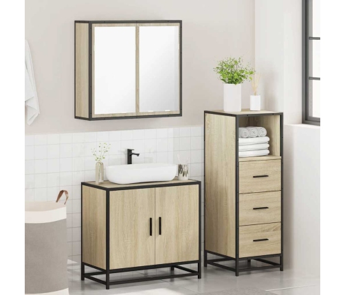 Set de muebles de baño 3 pzas madera contrachapada roble Sonoma