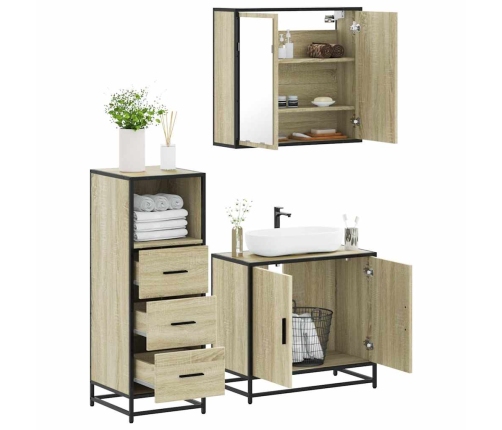 Set de muebles de baño 3 pzas madera contrachapada roble Sonoma