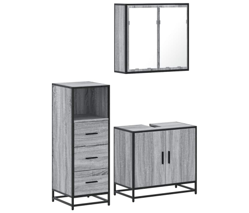 Set de muebles de baño 3 pzas madera contrachapada gris sonoma