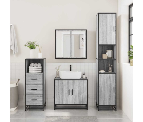 Set de muebles de baño 3 pzas madera contrachapada gris sonoma