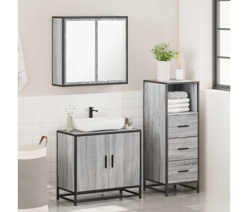 Set de muebles de baño 3 pzas madera contrachapada gris sonoma