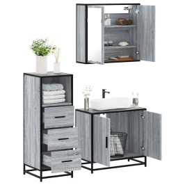 Set de muebles de baño 3 pzas madera contrachapada gris sonoma