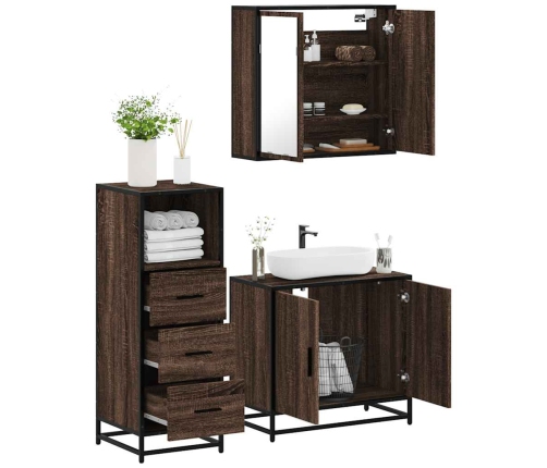 Set de muebles baño 3 pzas madera contrachapada roble marrón